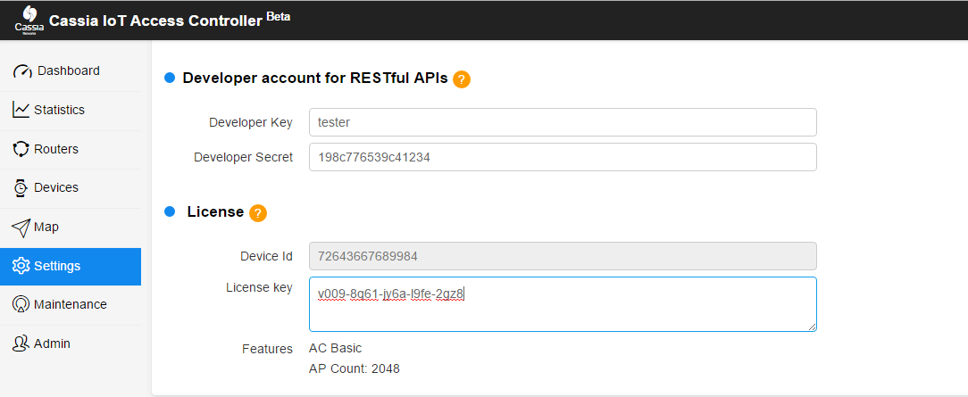 Input developer key