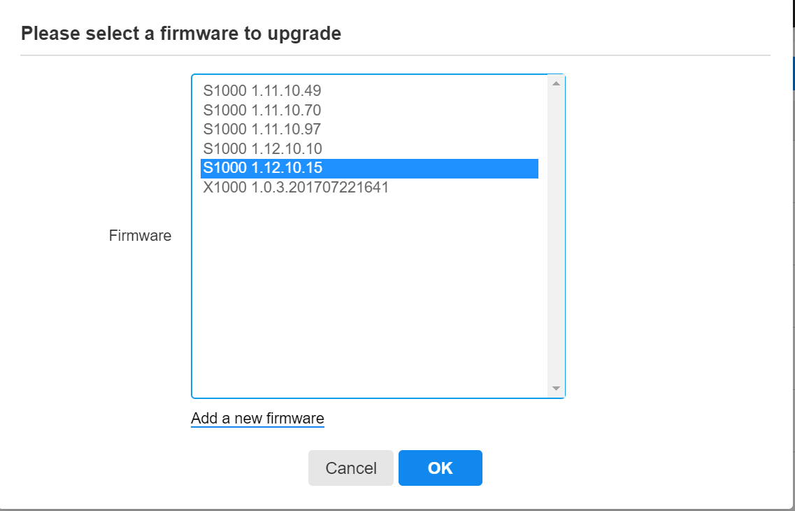 Select a firmware version and upgrade the router